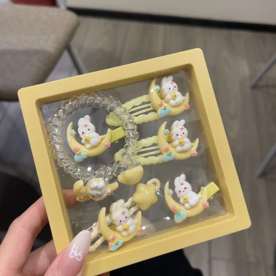 坐在月亮上的兔子发夹中秋节刘海鸭嘴夹子头饰儿童bb夹子玉兔发卡