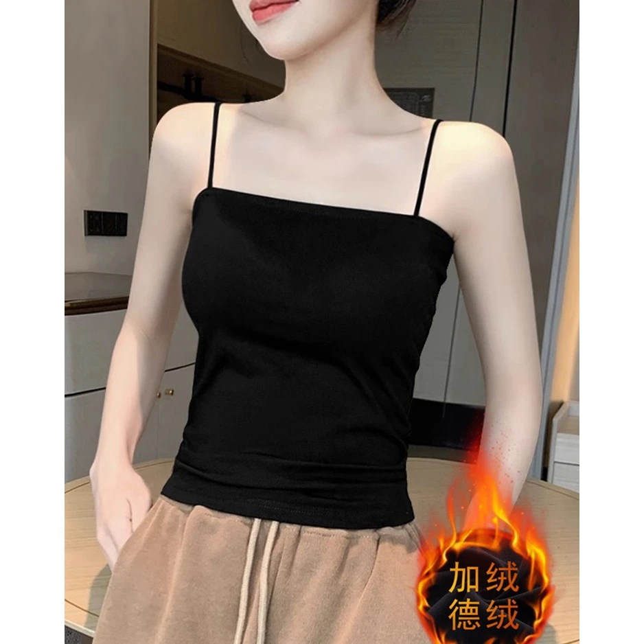 高档无袖德绒白色背心女内搭秋冬一字肩美背外穿加厚保暖打底衫上