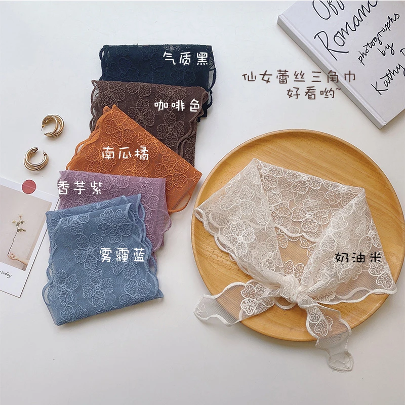 宫佩【COCOa小苏】法式蕾丝三角丝巾女春夏洋气扎头发带绑包飘带潮