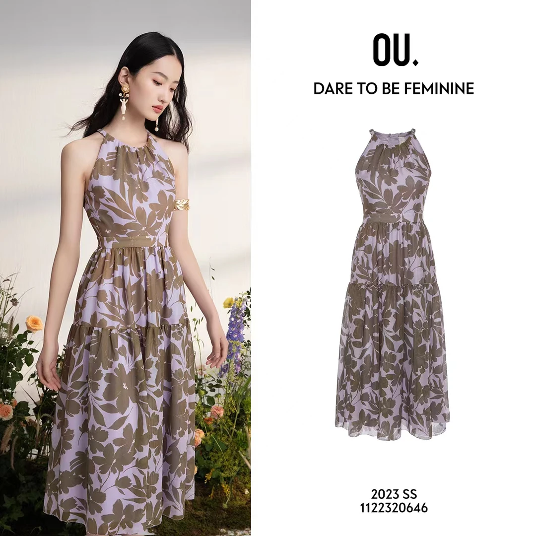 OU.FASHION/欧点印花轻奢复古小众长款修身背心连衣裙1122320646.