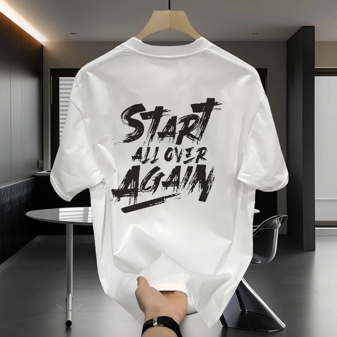 男士2024夏季新款纯棉短袖百搭时尚创意印花T恤男士潮牌圆领上衣