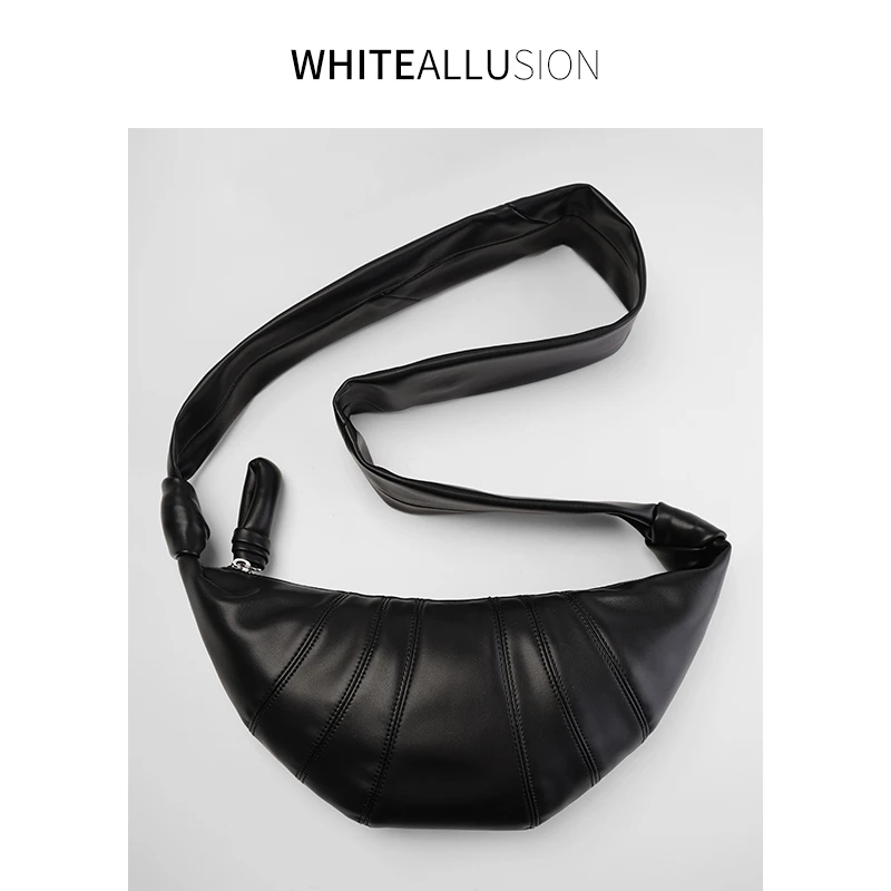 素典【牛角包】羊皮可颂包小众法式饺子包单肩斜挎胸腰包2644