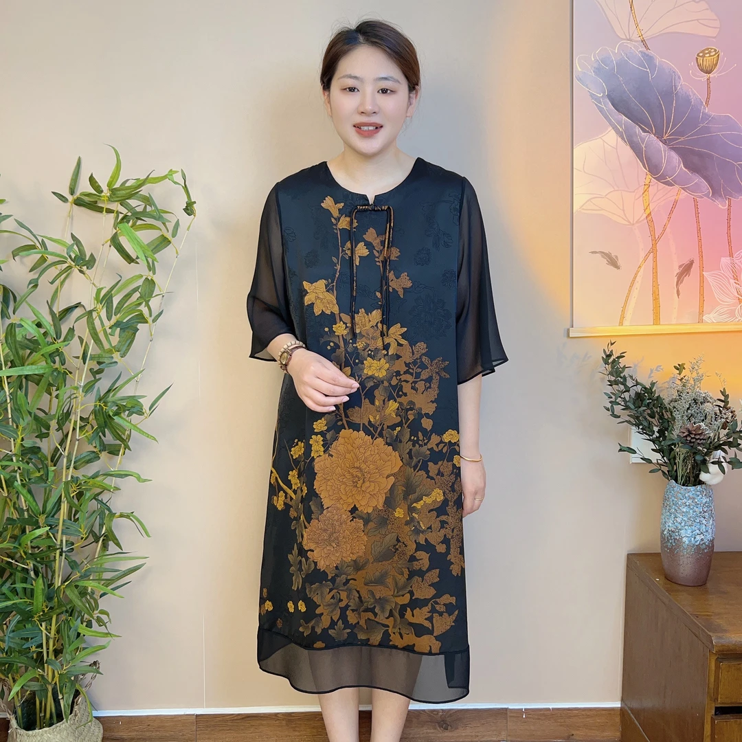 【颜如玉-盛世牡丹】中老年妈妈装新中式旗袍式连衣裙50岁气质裙子