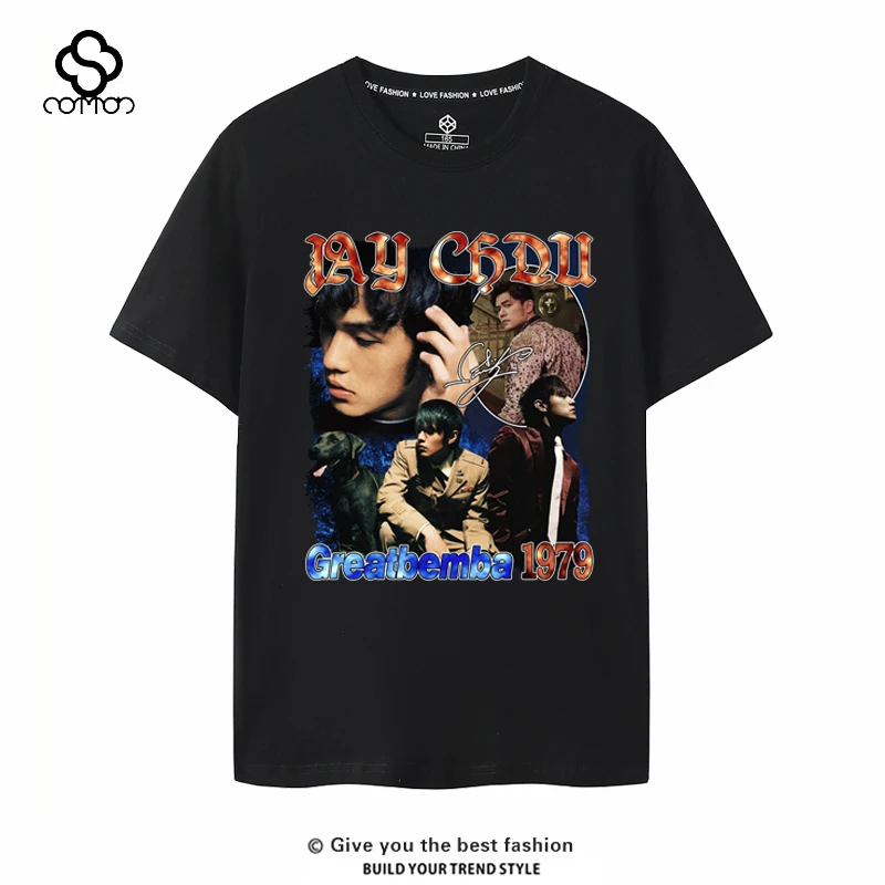 国潮周杰伦歌迷印花短袖美式休闲嘻哈街头明星同款T恤男夏季大码