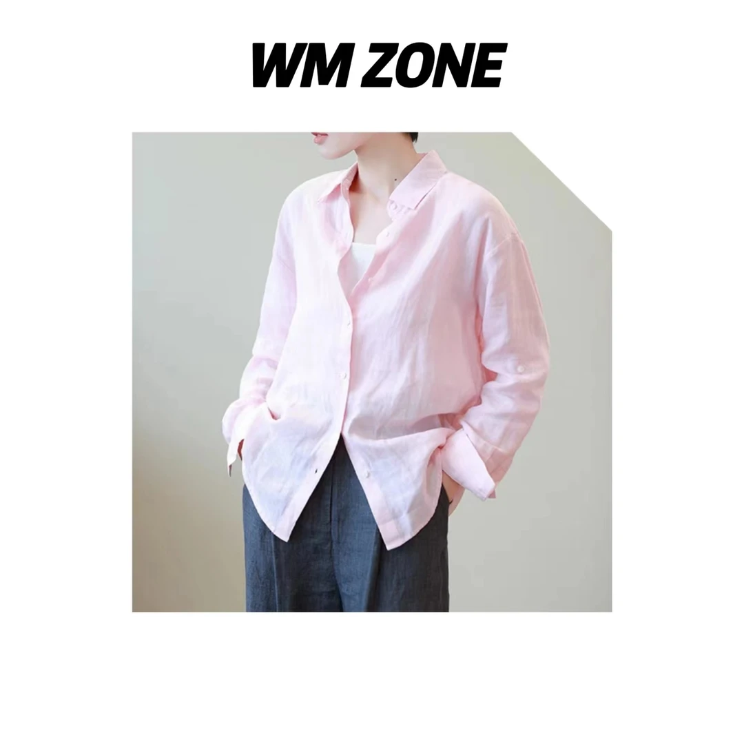 虎儿 3-3-2546 纯色翻领宽松麻衬衫