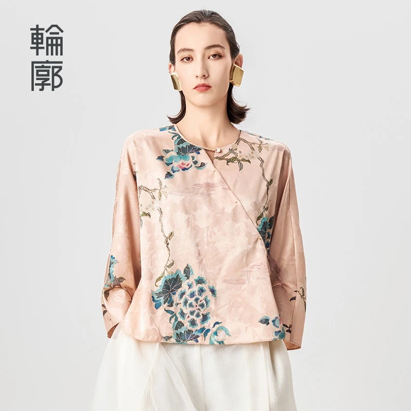 轮廓游园曲上衣小衫提花印花新中式垂顺印花不对称宽松L242Y027