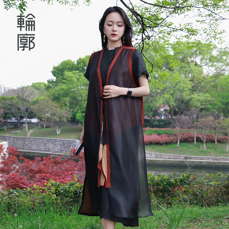 轮廓栗云缎提花缎马甲中式复古休闲时尚宽松小众薄款马夹L233Y030