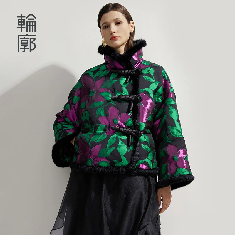 轮廓民族风短款提花外套L244Y011女士冬季加厚立领百搭保暖羽绒服