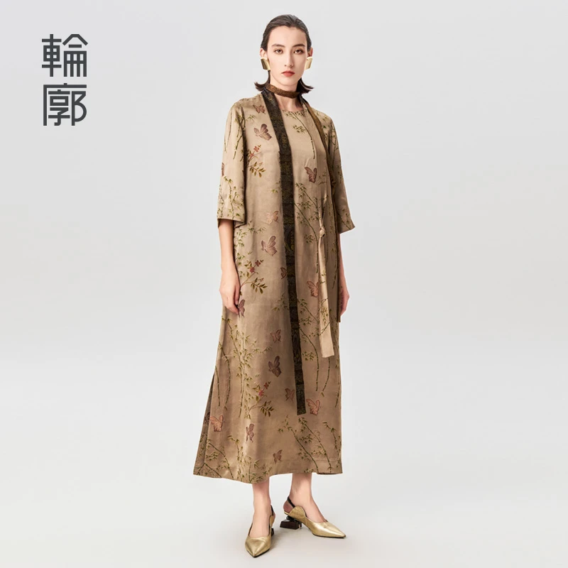 轮廓等风来印染连衣裙气质新中式时尚复古百搭宽松中长裙L242Y020