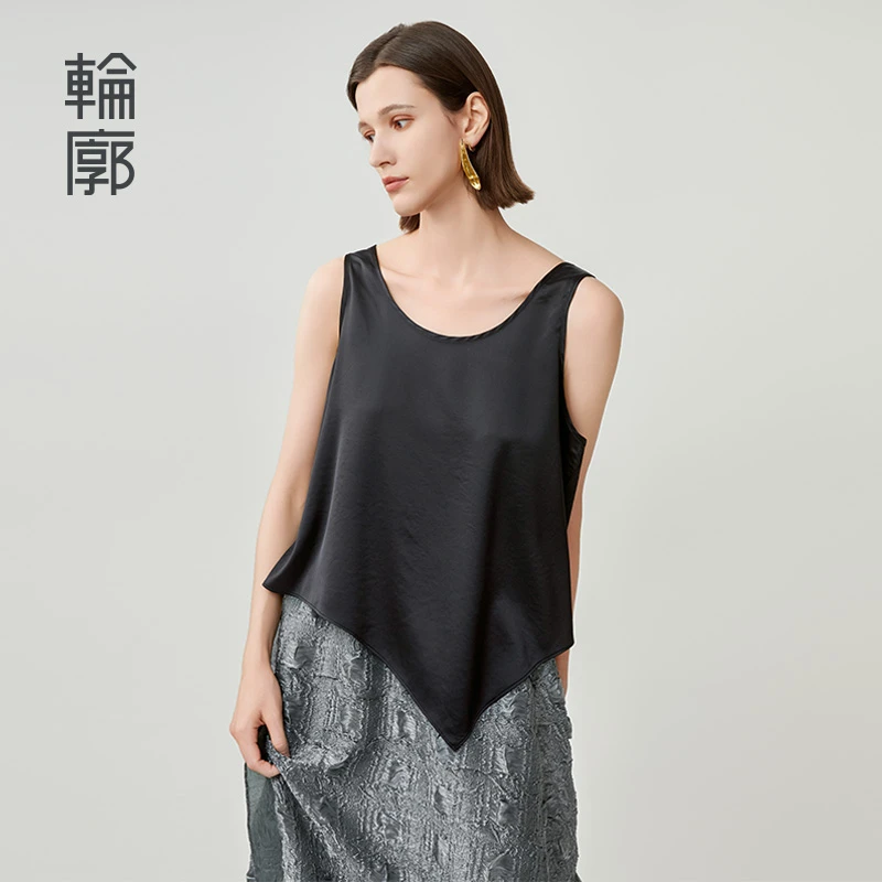 轮廓无袖上衣女简约百搭文艺老钱风不对称通勤显瘦吊带女H243Y001