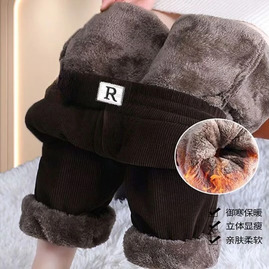 2024冬新款木棉绒小脚裤女高腰垂感直筒宽松大码加绒加厚保暖女裤