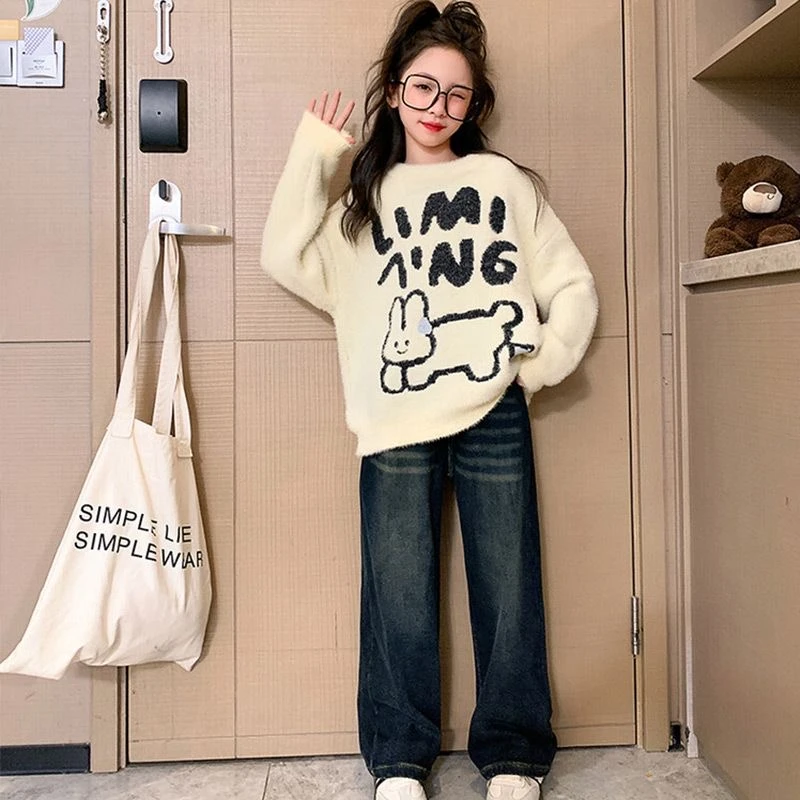 童装毛衣女童毛衣秋冬款儿童毛衣加厚水貂绒小女孩毛衣儿童针织衫