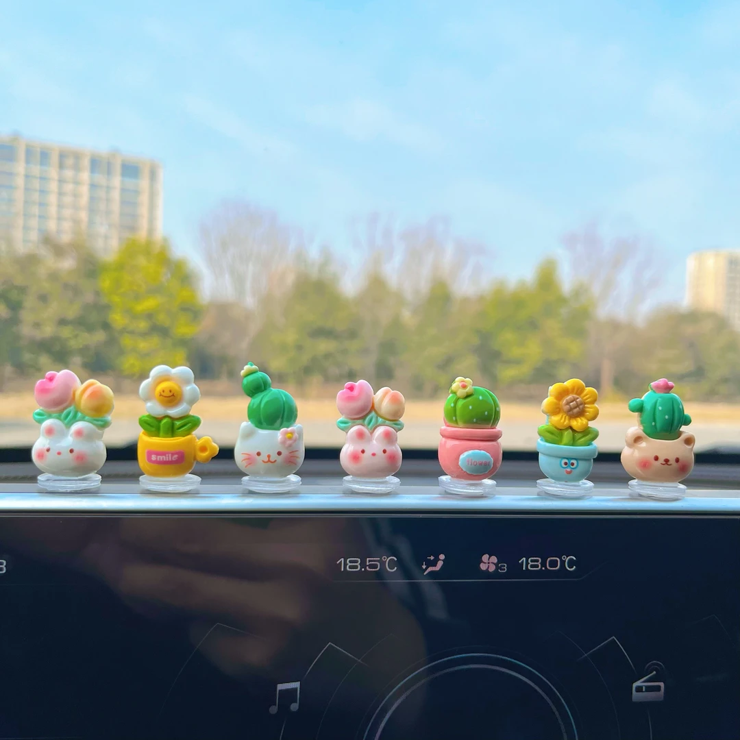2024超萌可爱仿真小花盆汽车摆件家居车载中控台副驾驶装饰品