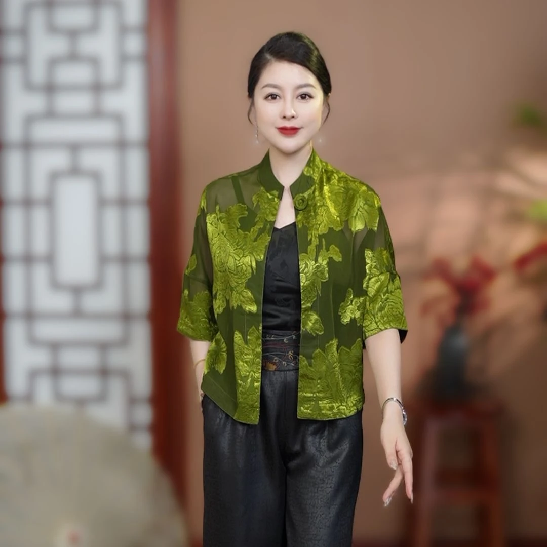 新中式百搭夏季复古中国风提花气质民族风女士宽松外套