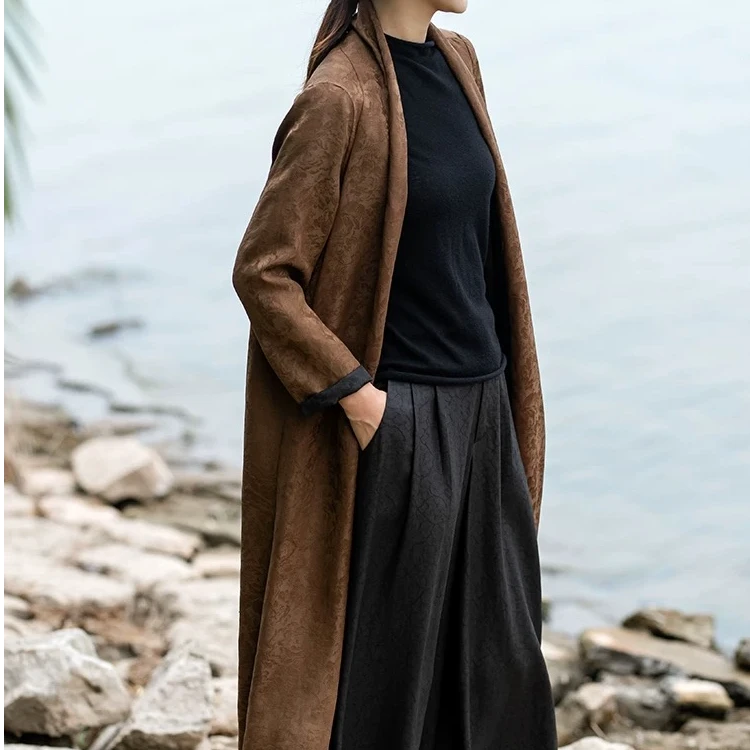 【甜蜜觅】香云纱100蚕丝新中式提花风衣高定连衣裙