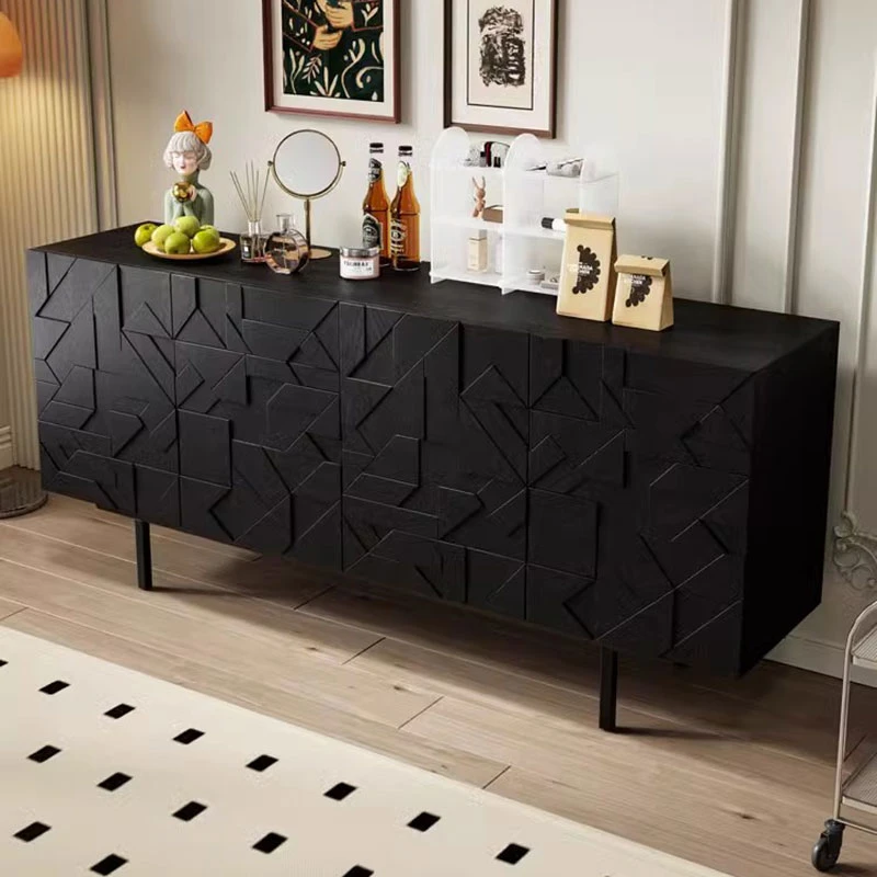 轻奢玄关柜中古风边柜诧寂雕花餐边柜储物柜电视柜黑橡木色定制柜