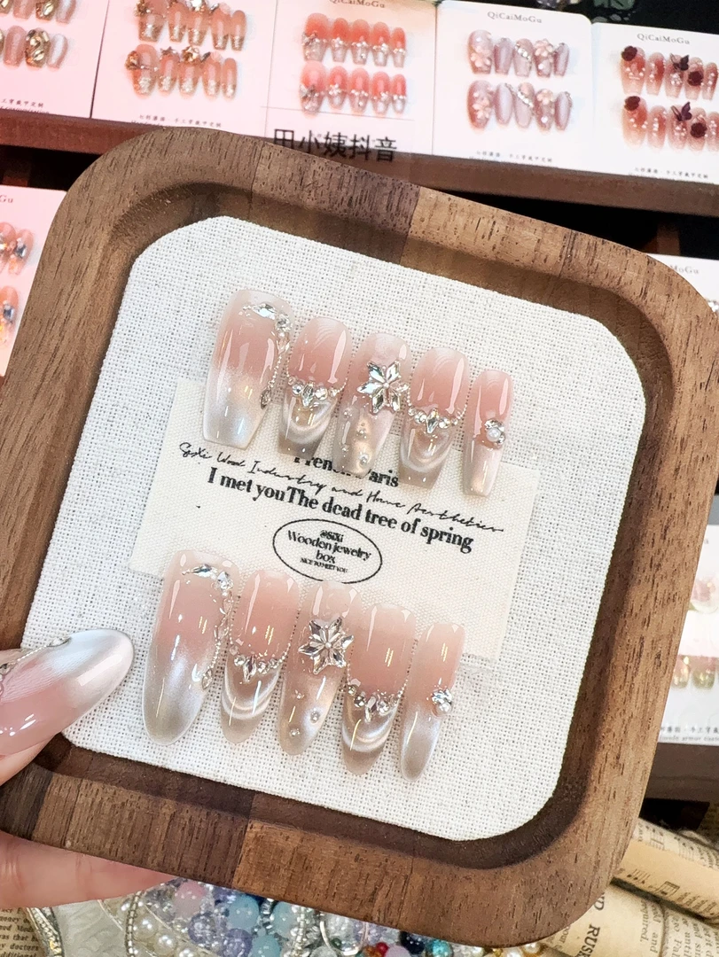 丝绸月光｜MJ NAIL纯手工穿戴甲丝绸月光猫眼法式渐变高级感10片装