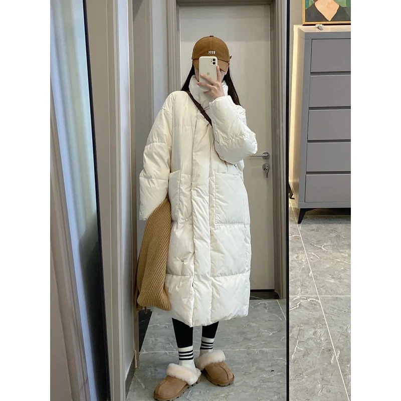 2023冬新款韩版小个子棉服女中长款立领时尚简约面包服棉服过膝