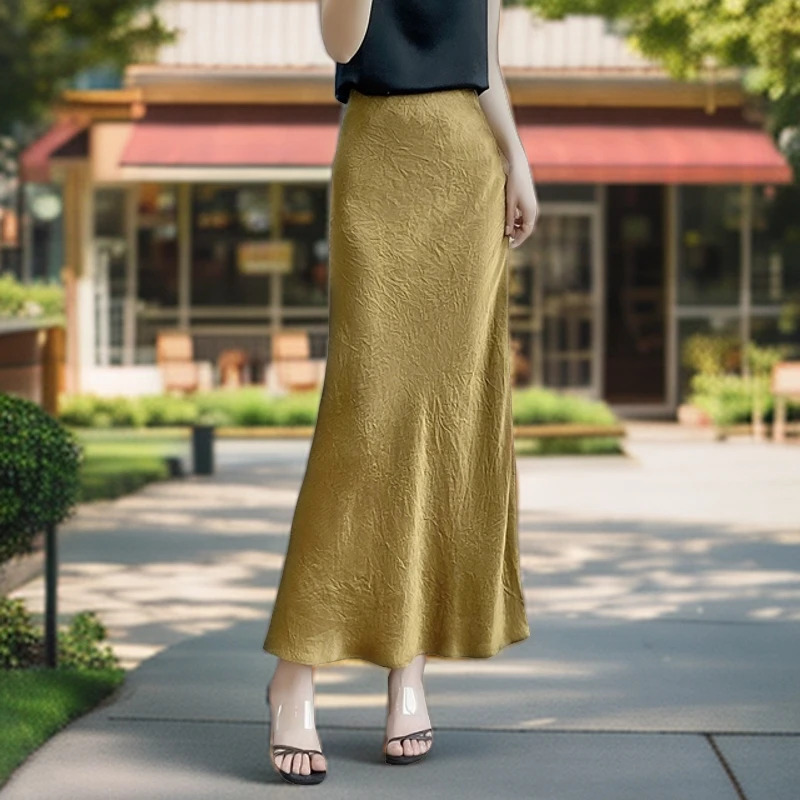 【2个裙长】气质显瘦半身裙女夏季时尚轻奢复古国风修身开叉半裙