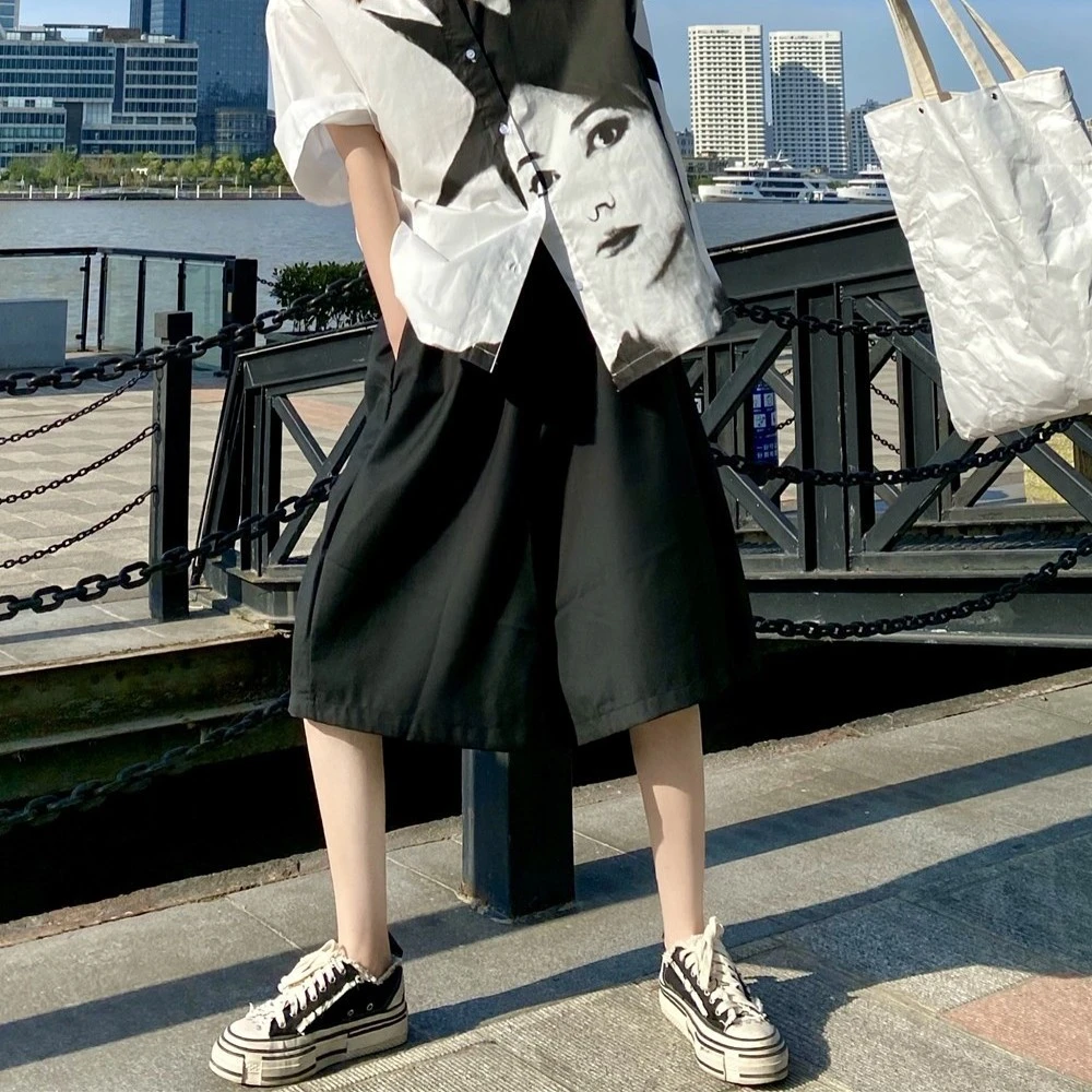 宽松垮裆造型休闲短裤廓形立体短西裤日系学生百搭情侣装ins微弹