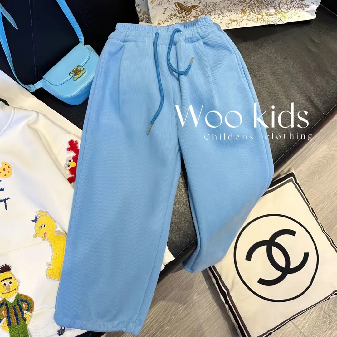 (限时福利)WOOKIDS定制亲子童装“奶油蓝”加绒长裤 W23110101