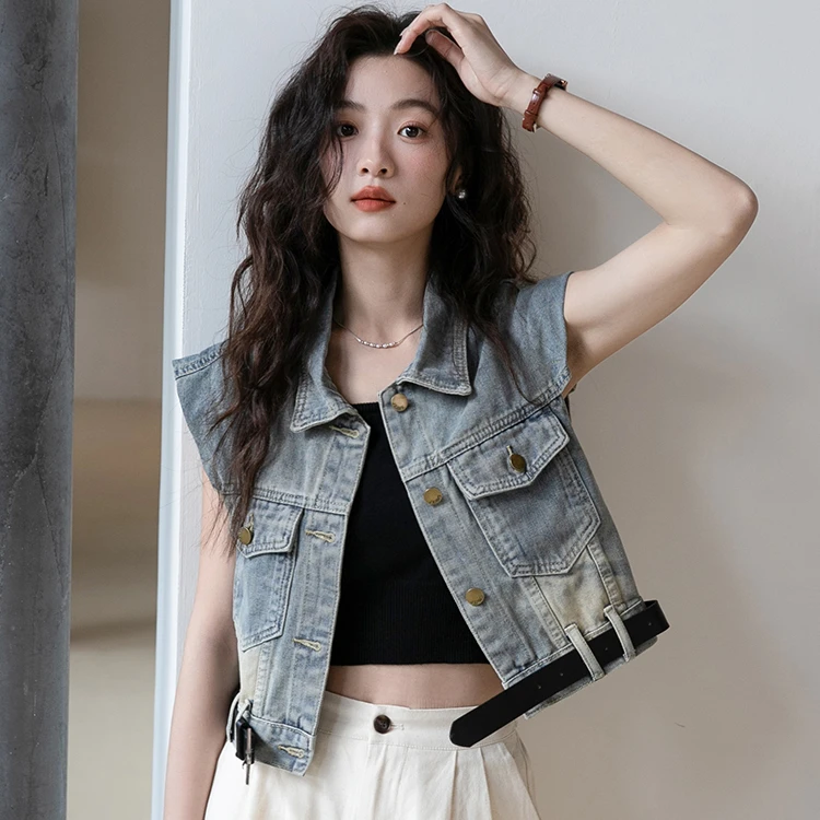 设计感牛仔马甲背心女夏季减龄小飞袖宽松时尚坎肩短款外套上衣潮