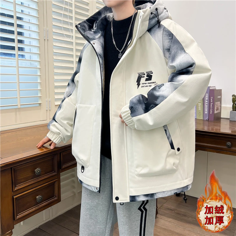 秋冬季新款青少年学生潮流港风连帽男生加绒加厚休闲保暖夹克外套