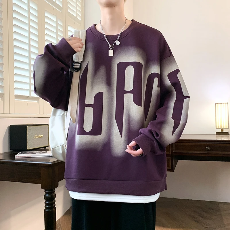 美式圆领卫衣男春秋季潮牌时尚印花休闲长袖T恤男生痞帅秋装上衣