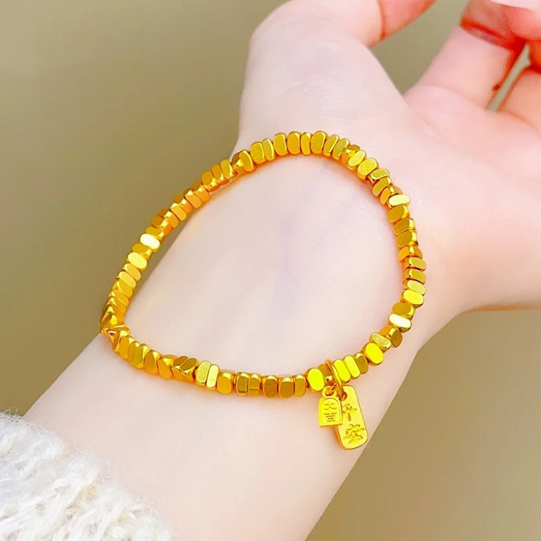 铜合金手链 门店同款古法实心三角碎金平安牌手链女碎银几两手串