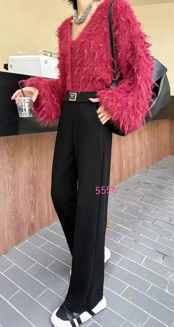 群韵冬款百搭羊绒窄版阔腿裤5556