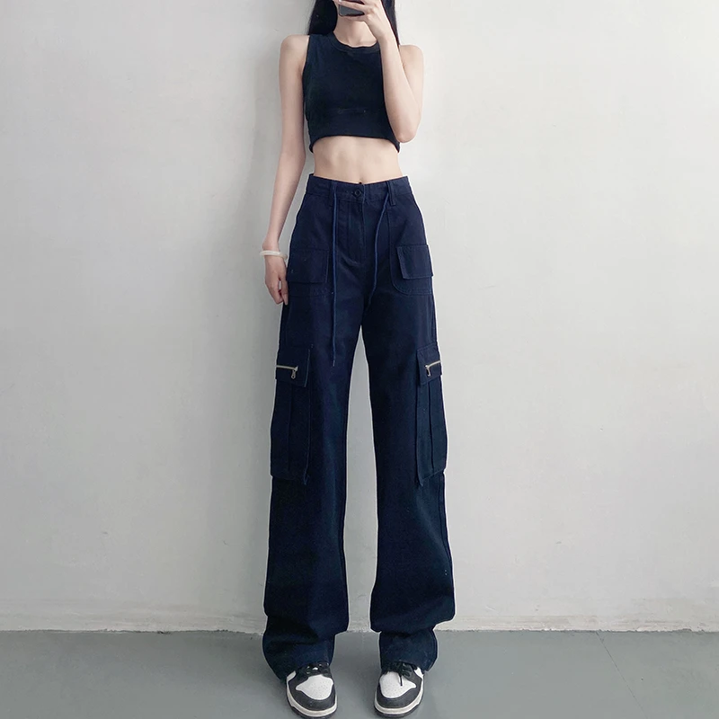 高街辣妹高腰直筒宽松休闲工装裤女175高个子显瘦加长拖地裤