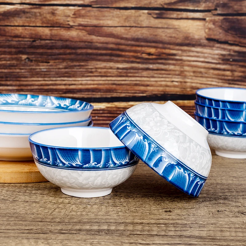 5英寸青花瓷饭碗家用碗陶瓷碗面碗汤碗喝粥碗高温釉下彩可微波炉