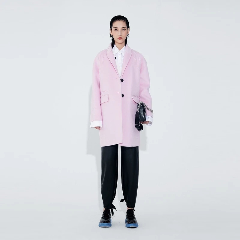 【芒果精选】MASFER.SU毛呢外套少女粉潮流设计师双面呢大衣