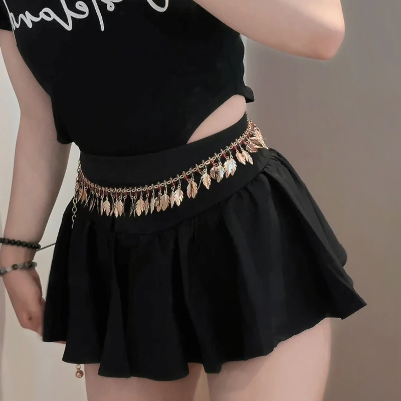 波西米亚民族风金属腰链女叶子流苏链条配饰裙子肚皮舞链百搭腰带