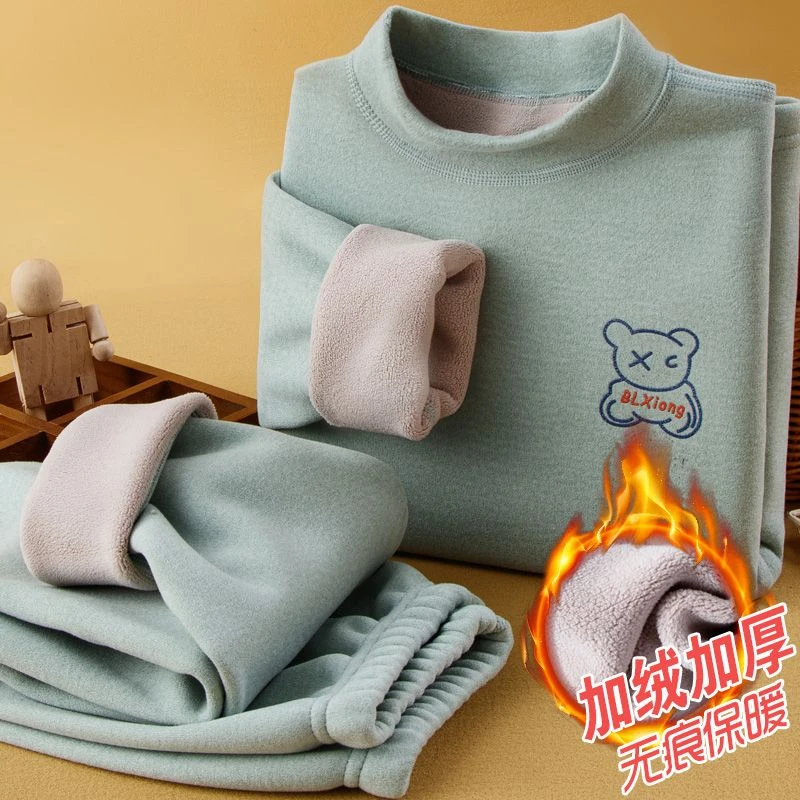 男童保暖内衣套装加绒加厚儿童德绒女童男孩大童秋衣秋裤保暖衣冬