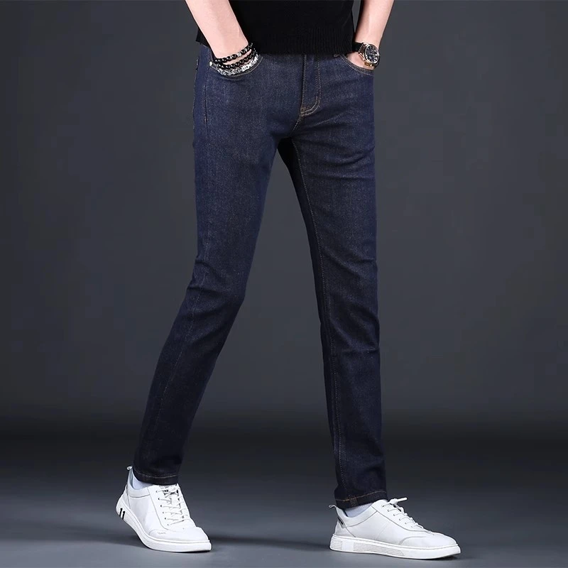 冬季弹力蓝色牛仔裤男士直筒修身高端商务弹力休闲秋冬款长裤子男