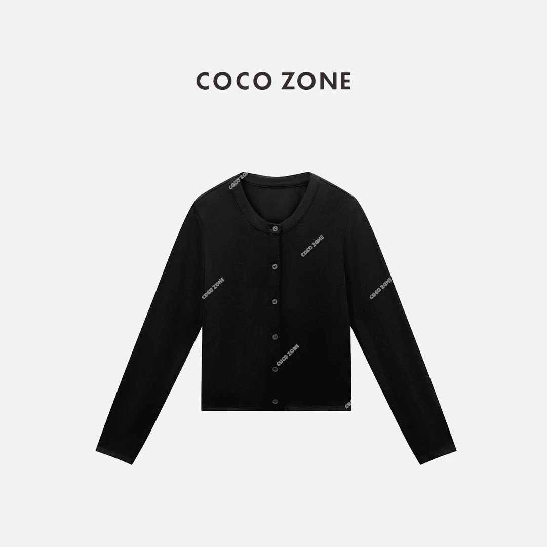 COCO ZONE 刘一一夏季简约单排扣针织开衫纯色圆领上衣CC1B1500