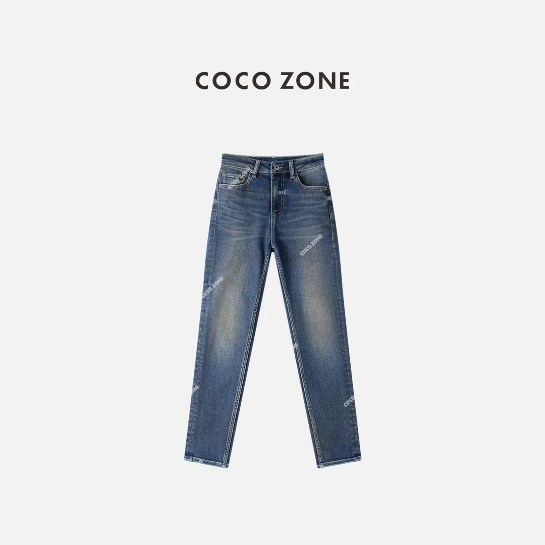 COCO ZONE 刘一一"丹宁小脚裤"复古水洗爪纹显瘦牛仔裤 CC1C2114