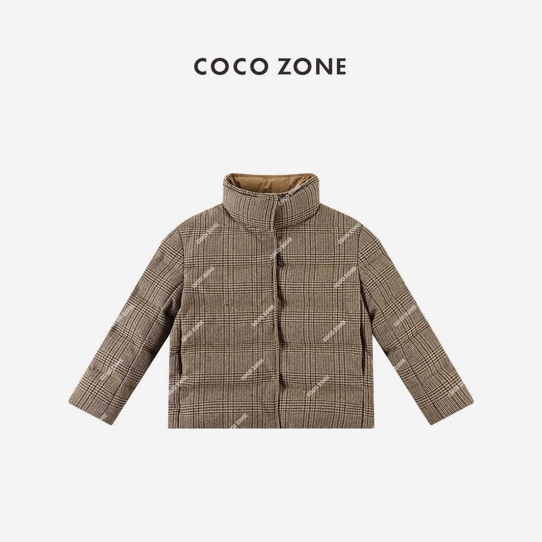 COCO ZONE 刘一一 冬立领格子纹蓬松羽绒服外套 23C19466