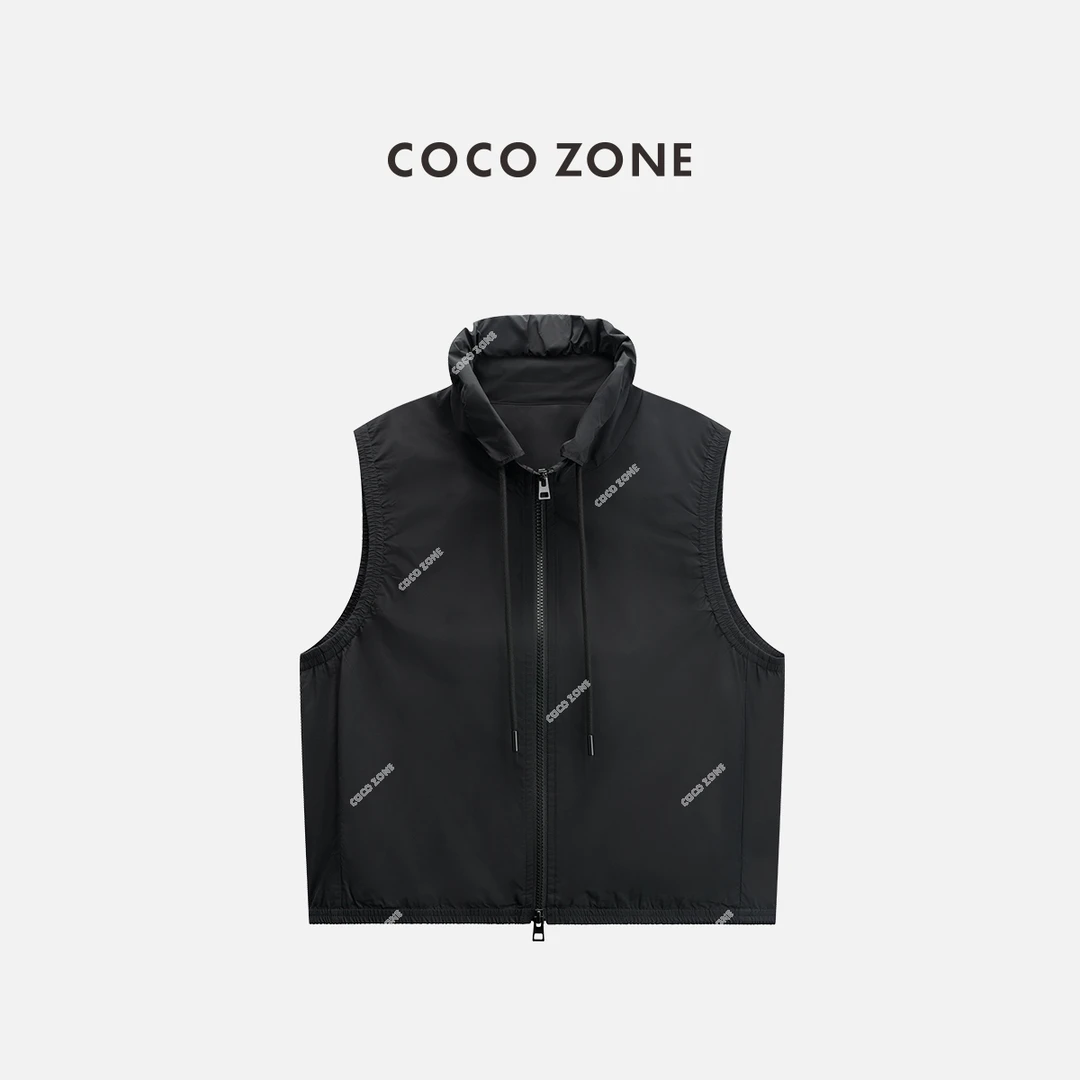 COCO ZONE 刘一一"腔调"美式双头拉链立领系绳时尚马甲 CC2C1239