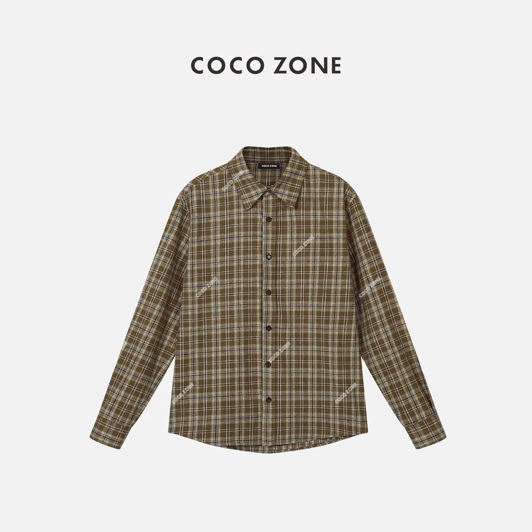 COCO ZONE 刘一一 100%棉格子衬衫设计感小众别致衬衣23C19241