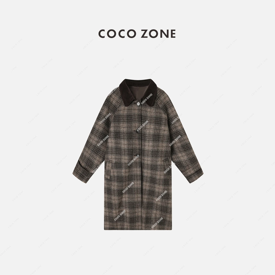COCO ZONE 刘一一 "格琳顿"法式格纹100羊毛毛呢外套23C19845
