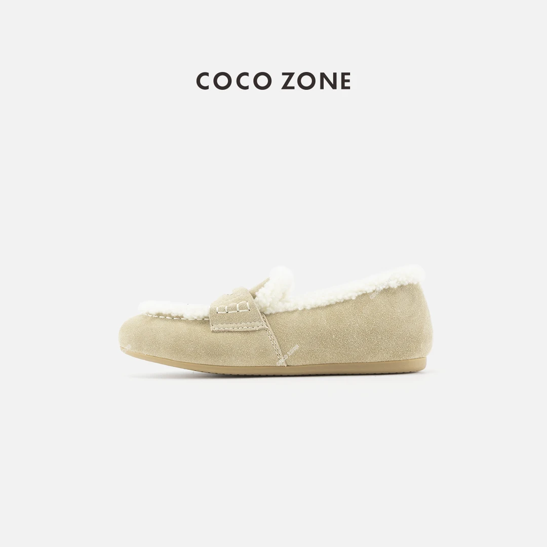 COCO ZONE 刘一一 秋冬时尚一脚蹬乐福鞋保暖女士毛毛鞋CC2C2021