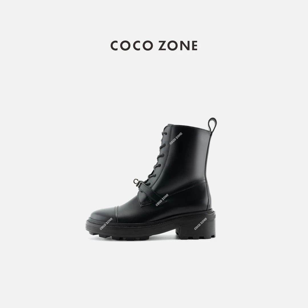 COCO ZONE 刘一一 英伦风百搭圆头中筒靴设计感锁扣女靴CC2C1835