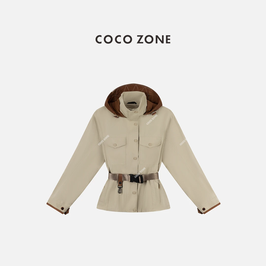 COCO ZONE 刘一一 复古撞色拼接连帽外套百搭长袖上衣CC1C1626