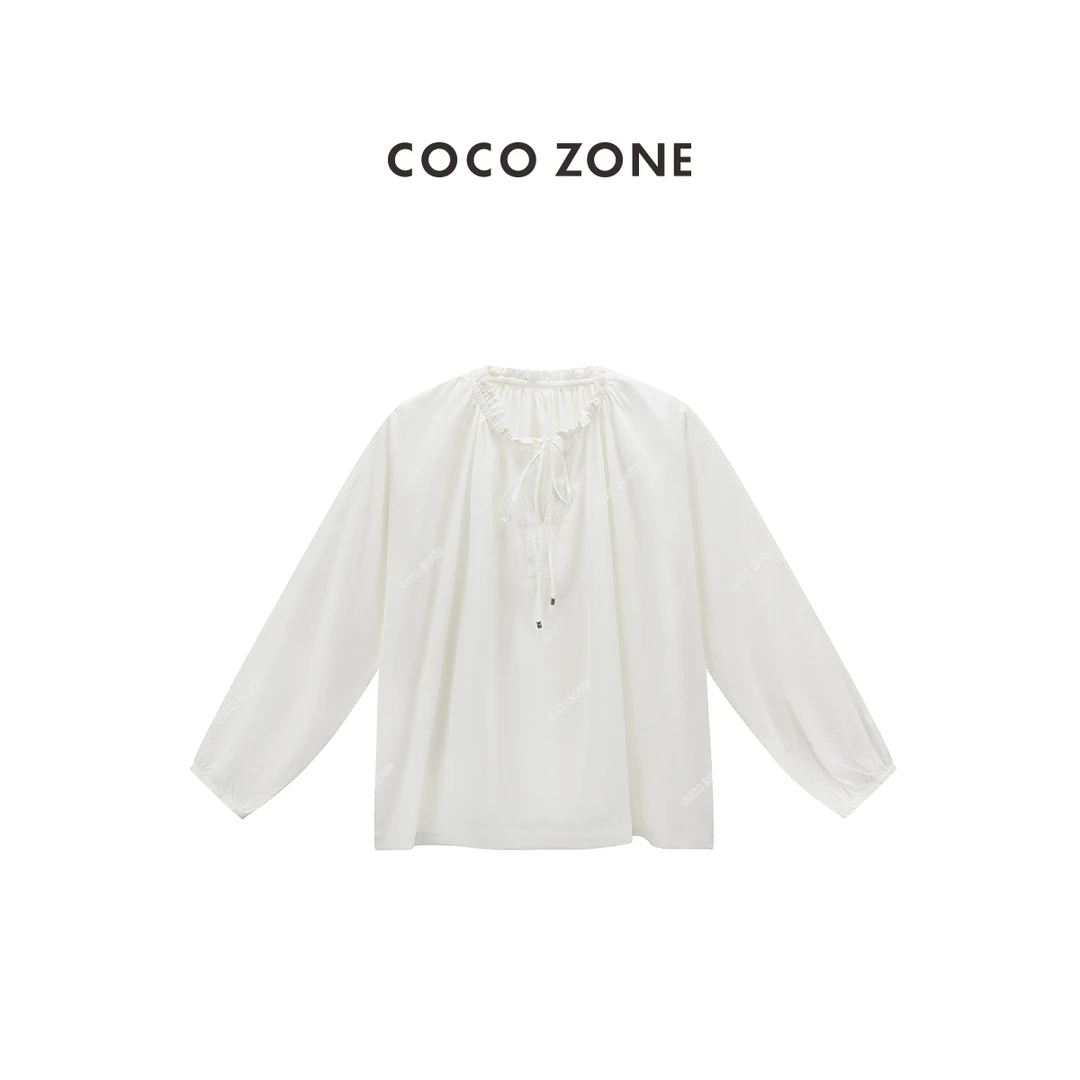 COCO ZONE刘一一"花苞开衫"100棉设计感系带显瘦纯色衬衫CC1B1116