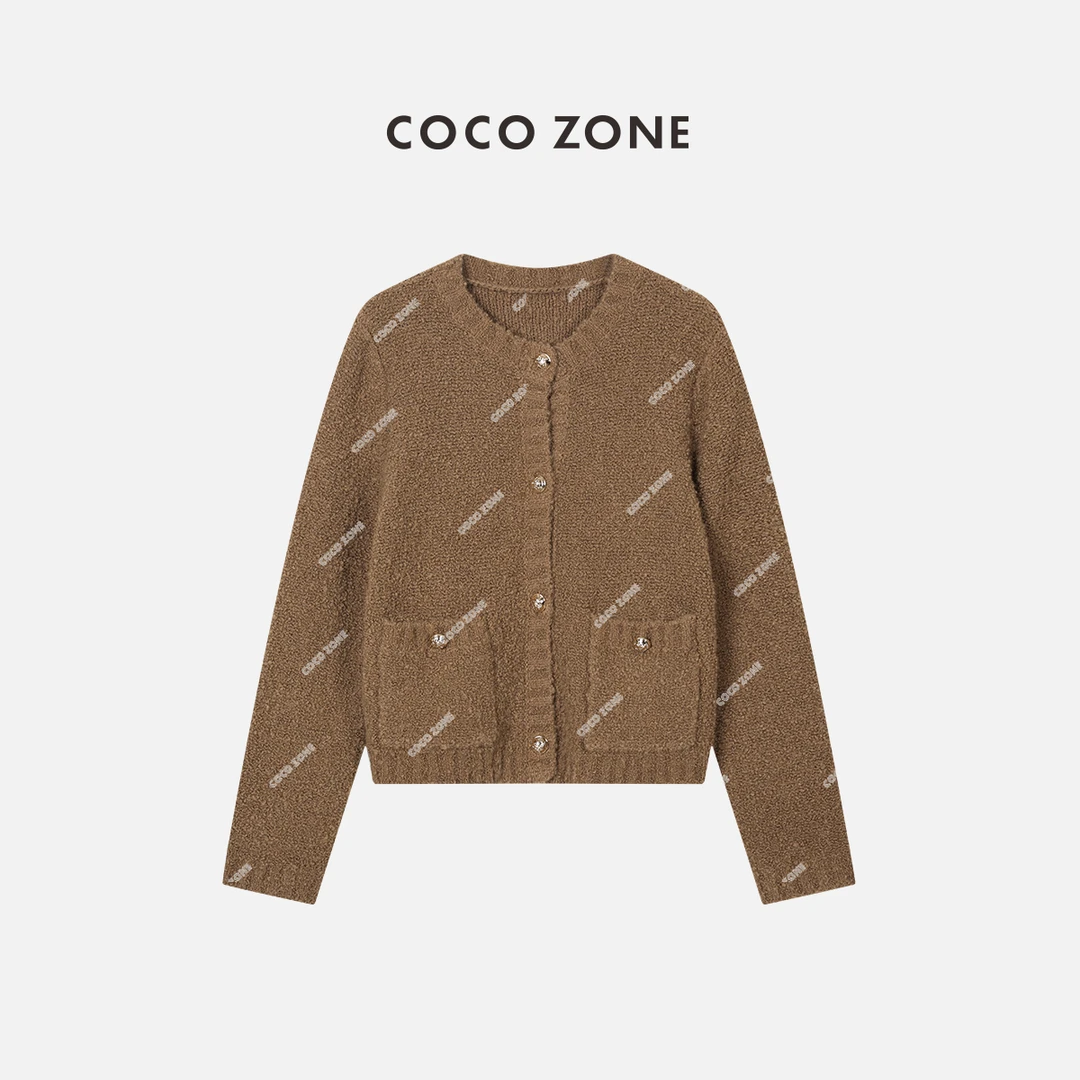 COCO ZONE 刘一一 气质骆驼绒圆领针织衫开衫长袖23C29653