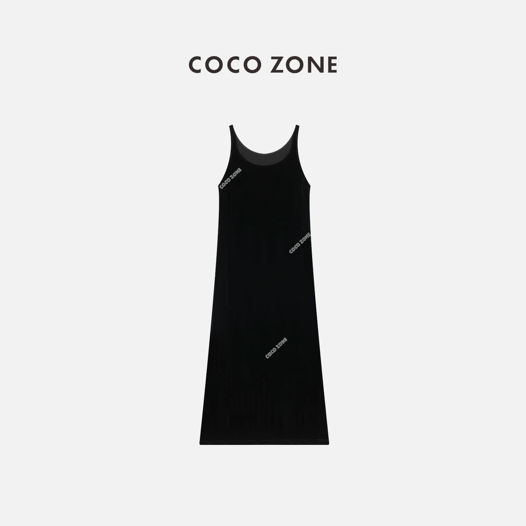 COCO ZONE 刘一一  100桑蚕丝连衣裙丝绒吊带无袖长裙23C29500