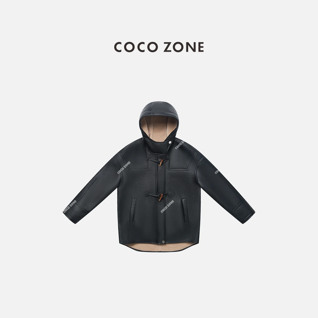 COCO ZONE 刘一一“黑武士”冬季高级袖口拼接设计连帽外套CC2D3075