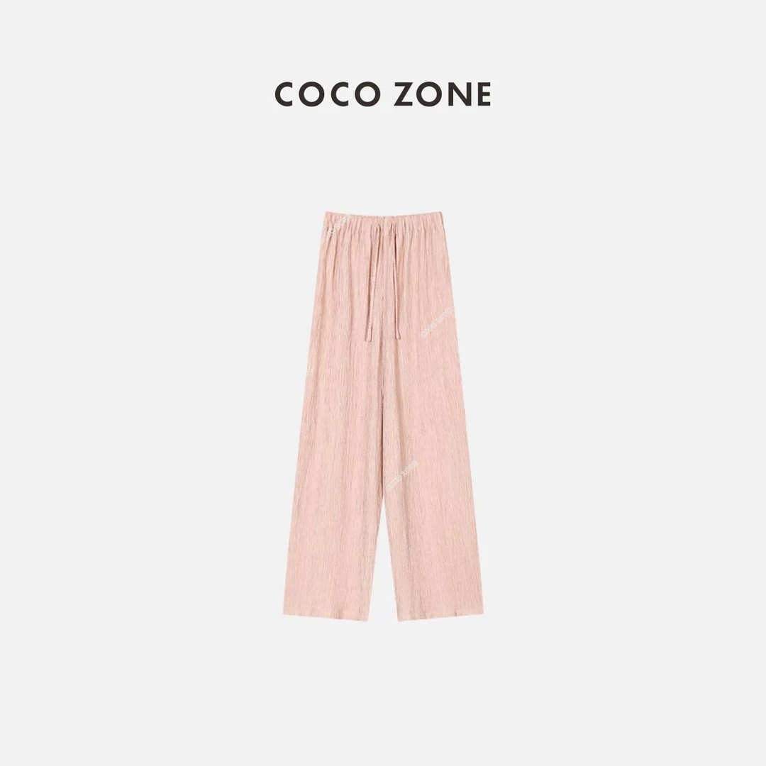 COCO ZONE 刘一一 粉系休闲裤褶皱感松紧腰带腰绳裤23C18961